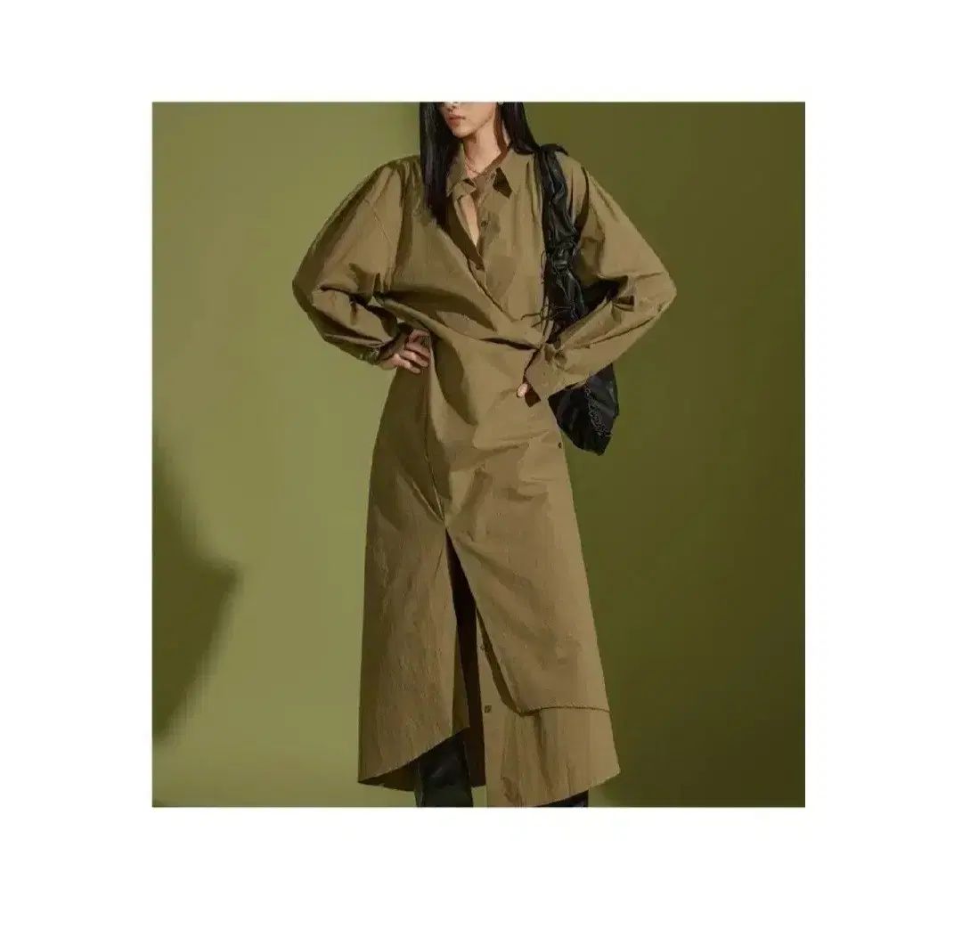 ディント シャツ ロング ツーウェイ ワンピース - カーキ