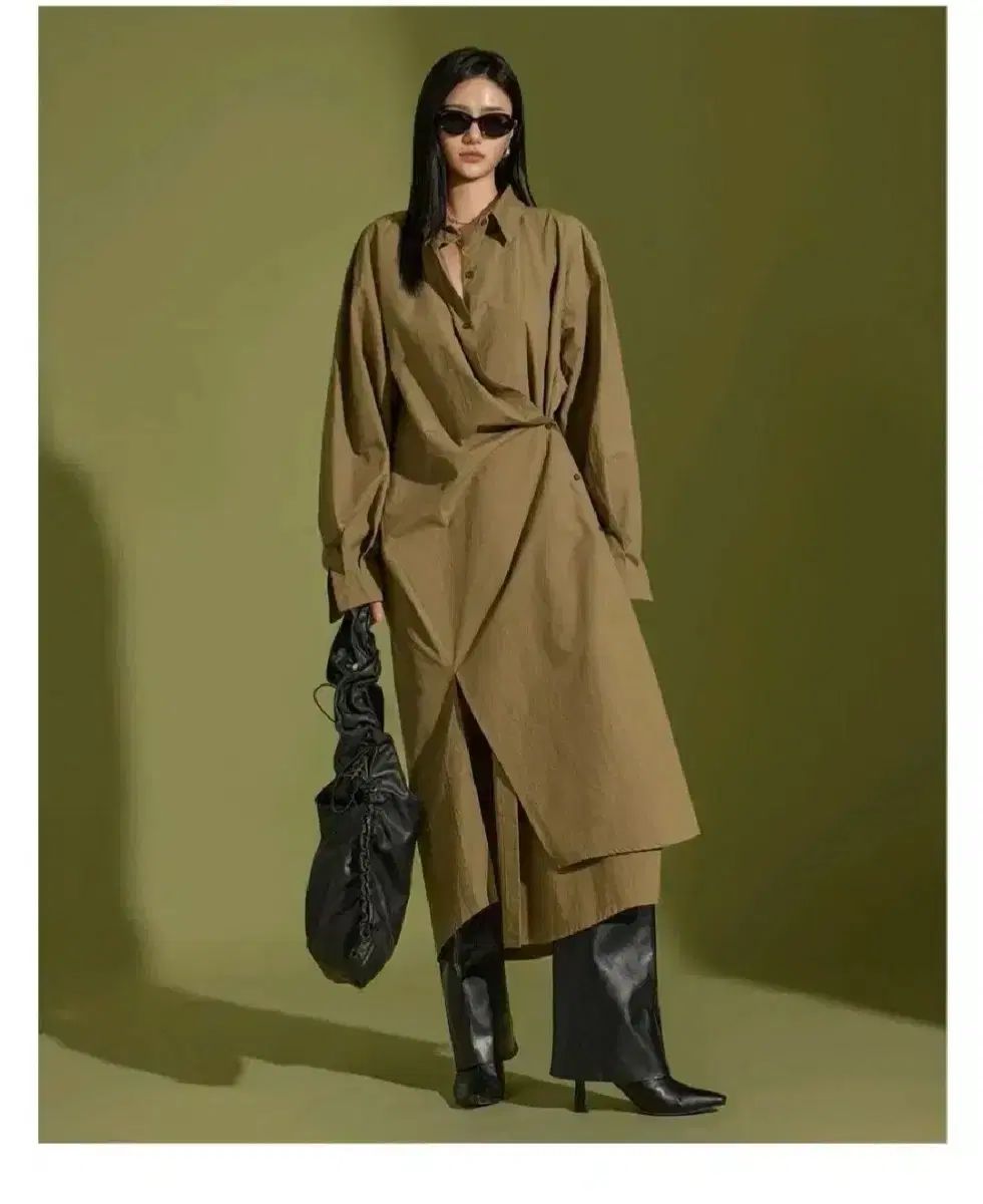 ディント シャツ ロング ツーウェイ ワンピース - カーキ