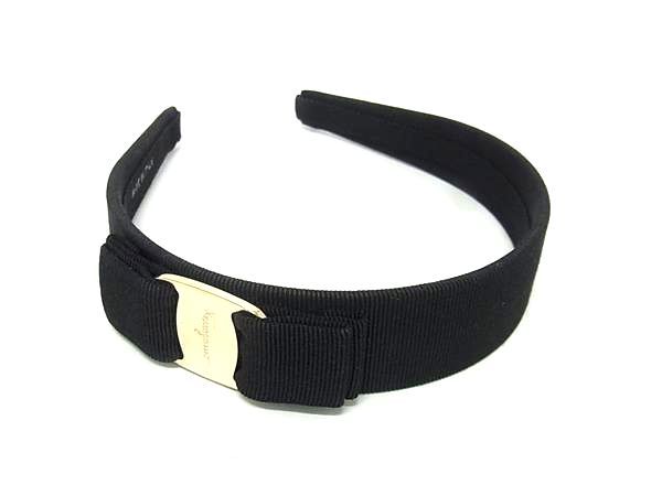 Salvatore Ferragamo フェラガモ ヴァラリボン キャンバス カチューシャ ヘア ブラック系 FP6394