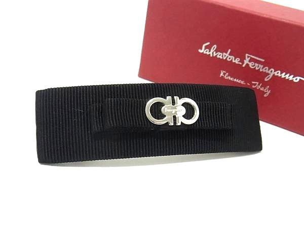 Salvatore Ferragamo フェラガモ ダブルガンチーニ キャンバス バレッタ ヘア ブラック系 FP6335