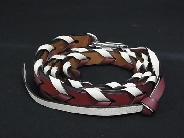 LOEWE ロエベ シン ブレイデッド レザー バッグ用 ショルダーストラップ クロスボディ 斜め掛け レッド系 FP7277