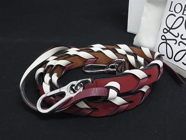 LOEWE ロエベ シン ブレイデッド レザー バッグ用 ショルダーストラップ クロスボディ 斜め掛け レッド系 FP7277