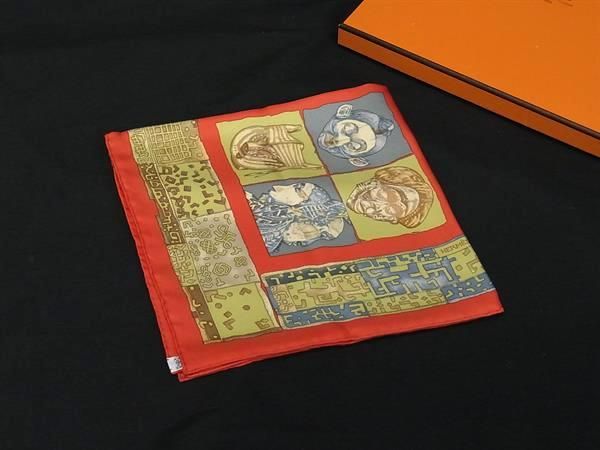 HERMES エルメス PERSONA ペルソナ プチカレ ガヴロッシュ シルク スカーフ オレンジ系×イエロー系 FR6165