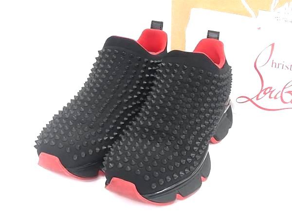 Christian Louboutin ルブタン Spike-sock スパイクソックス スタッズ スニーカー サイズ40 約25cm 靴 ブラック系 DB2991