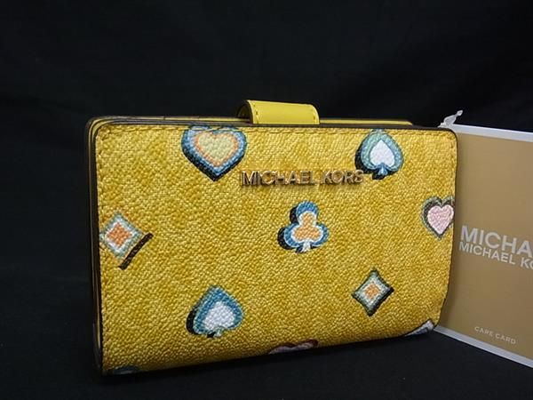 MICHAEL KORS マイケルコース PVC トランプ柄 財布 ウォレット 小銭入れ レディース イエロー系 BM9638