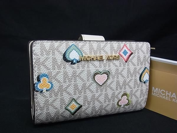 MICHAEL KORS マイケルコース トランプ柄 二つ折り 財布 ウォレット レディース アイボリー系 BM9639