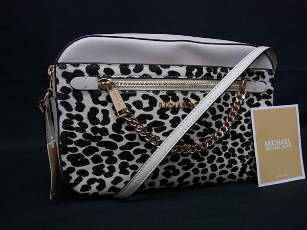 MICHAEL KORS マイケルコース ハラコ レオパード ショルダーバッグ ポシェット クロスボディ アイボリー系 BM9729