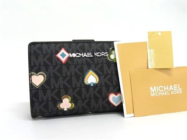 MICHAEL KORS マイケルコース MK柄 PVC 二つ折り 財布 ウォレット 小銭入れ レディース ブラック系 BM9712