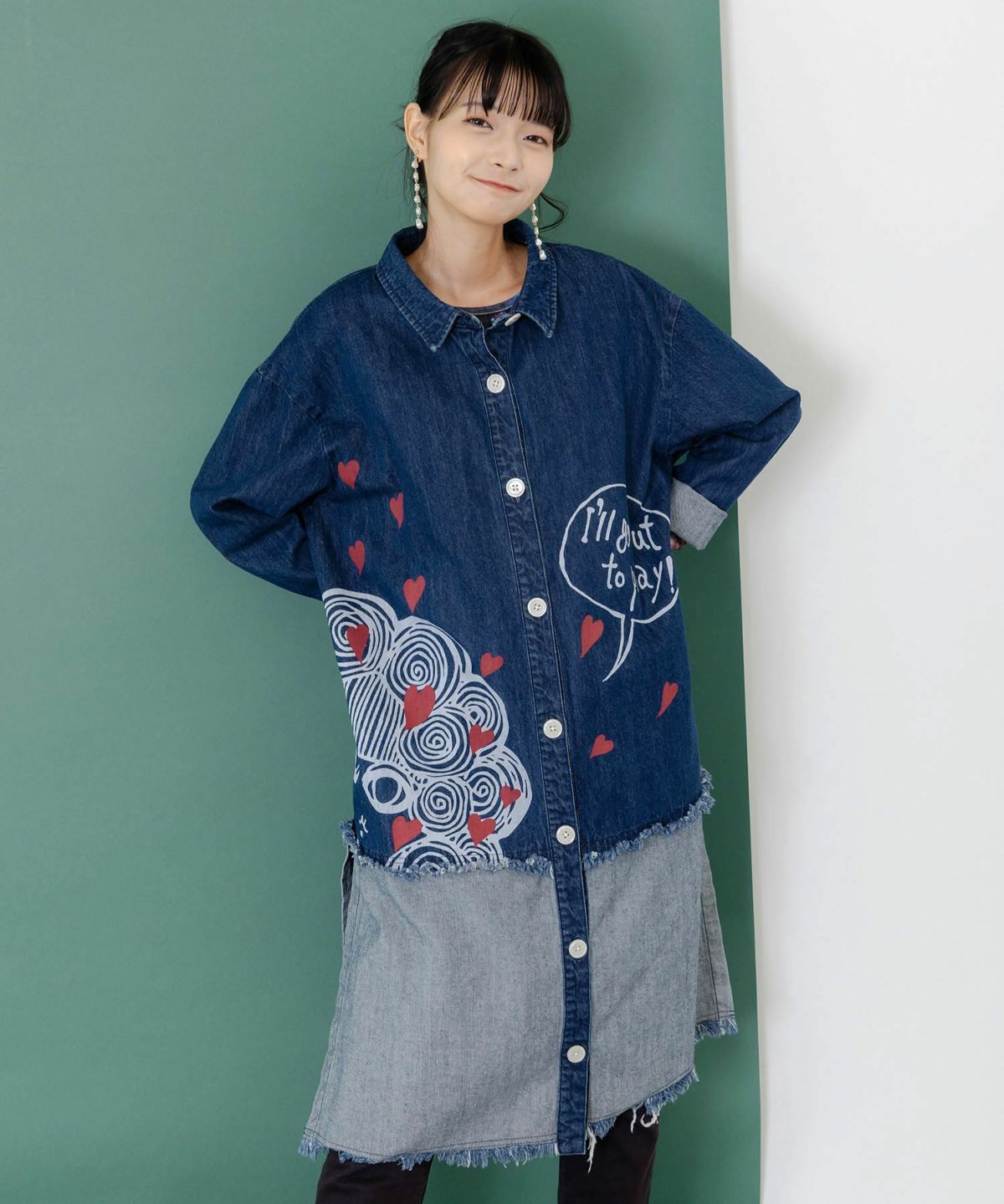 ScoLar ス 153675 ひょっこりス ちゃん柄デニムシャツアウター