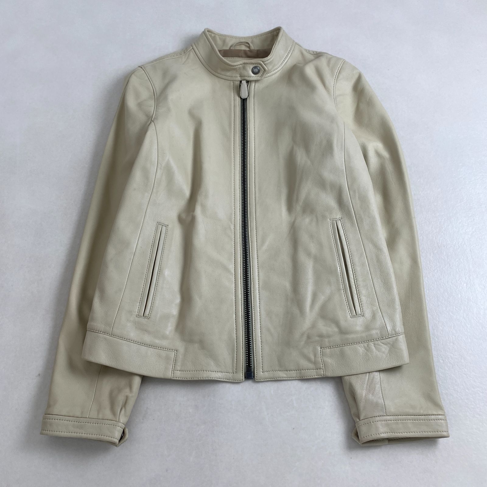 コーチ レザージャケット シングルライダース 羊革 ホワイトベージュ M COACH