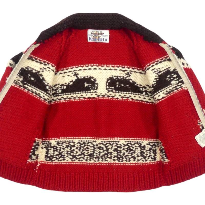 カウチンセーター kanata ニット L カナダ製 カナタ 赤 クジラ ハンド