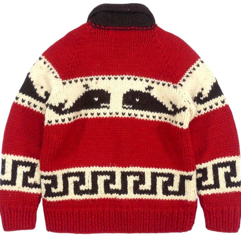 希少 クジラ柄 KANATA カウチンセーター L相当 送料無料 カウチンセーター kanata ニット L カナダ製 カナタ 赤 クジラ ハンド