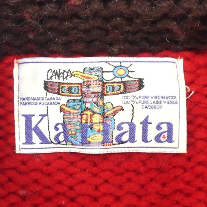 カウチンセーター kanata ニット L カナダ製 カナタ 赤 クジラ ハンド