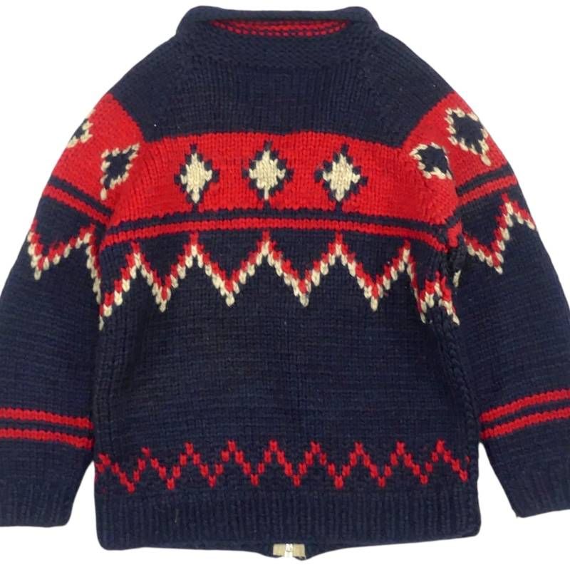 カウチンセーター kanata ニット XL カナダ製 カナタ 赤 幾何学柄