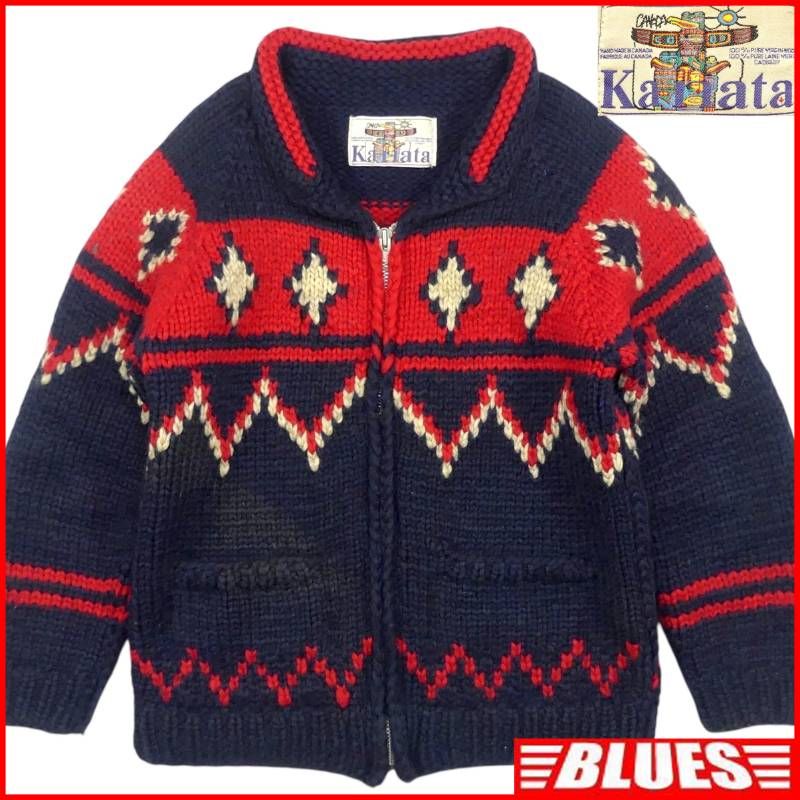 KANATA / カウチンセーター/38/ウール/RED/カナダ製// カウチンセーター kanata ニット XL カナダ製 カナタ 赤 幾何学柄