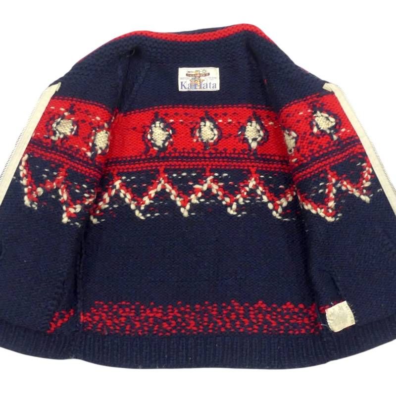 カウチンセーター kanata ニット XL カナダ製 カナタ 赤 幾何学柄