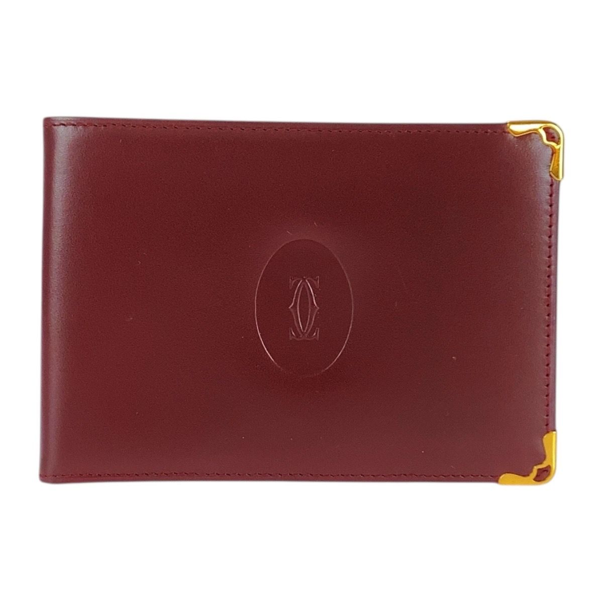CARTIER カルティエ マストライン ワインレッド ボルドー レザー 札入れ 折り財布 コンパクトウォレット レディース 505782