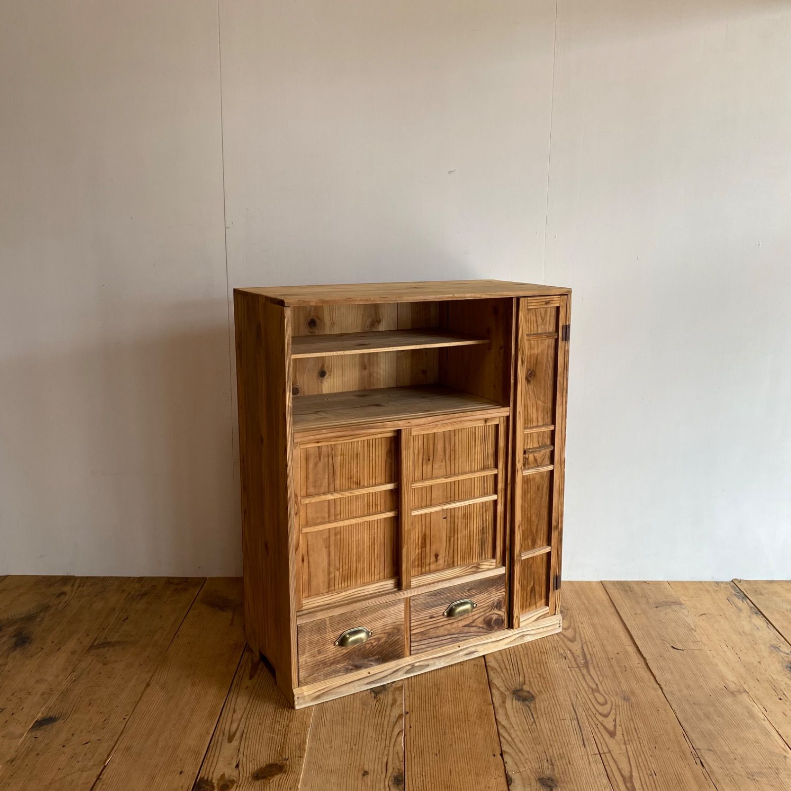 アンティーク チェスト 棚 無塗装 無垢材 食器棚 y185 - メルカリ