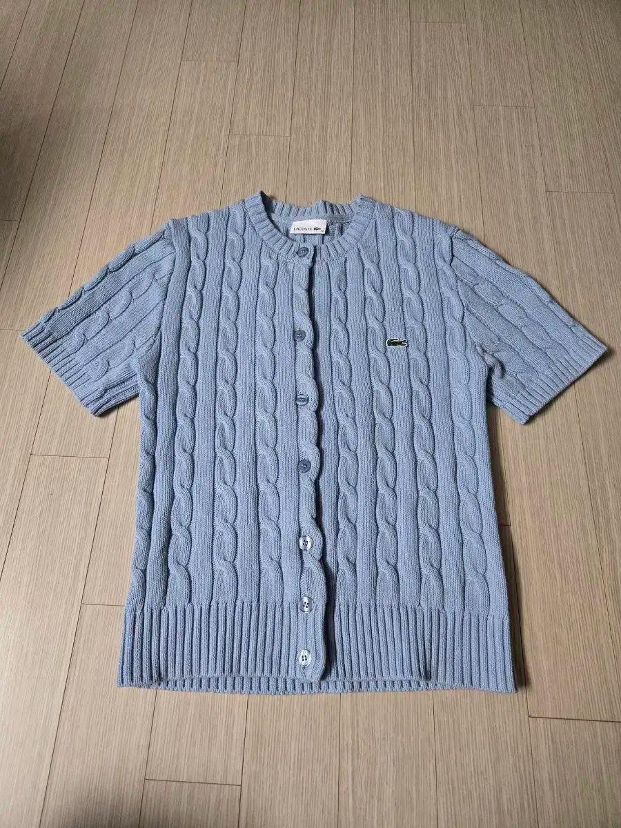 ラコステ ケーブル 半袖 カーディガン スカイブルー