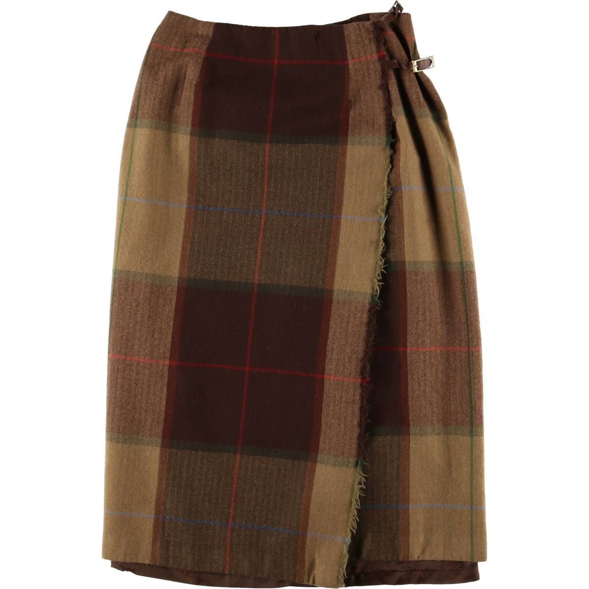 古着 90年代 TALBOTS チェック柄 ウール ミモレ丈 ラップ 巻きスカート レディースM相当 ヴィンテージ eaa594408