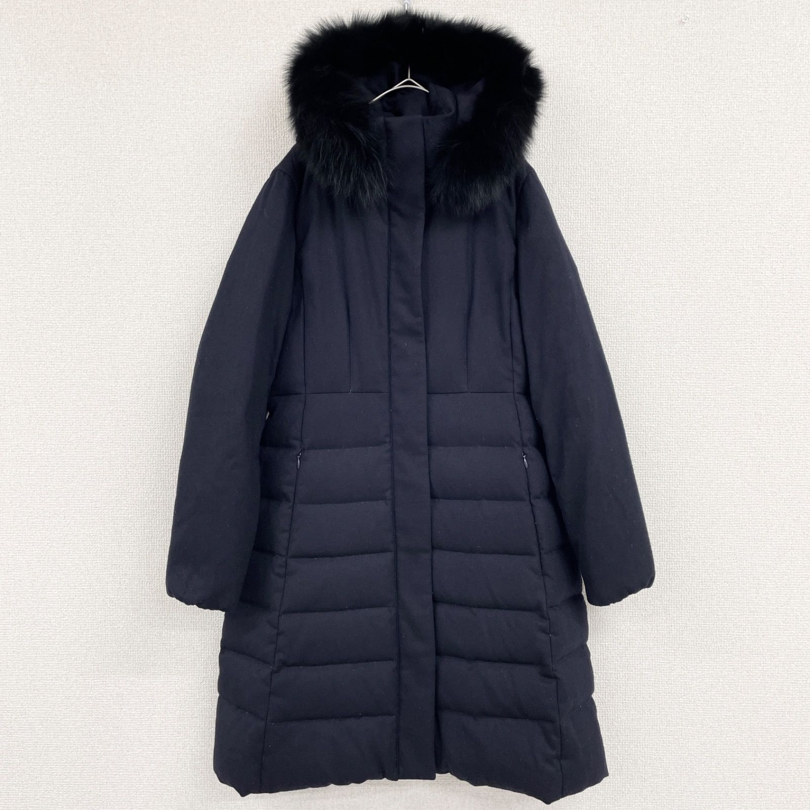 ANAYI ウールコート ネイビー ファー付き 36 ANAYI ウールコート