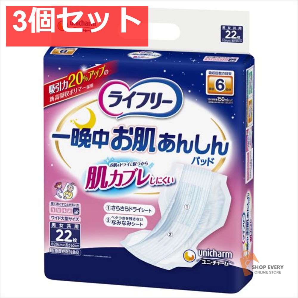 ライフリー 一晩肌あんしん尿とり 6回 22枚 3個セット まとめ売り