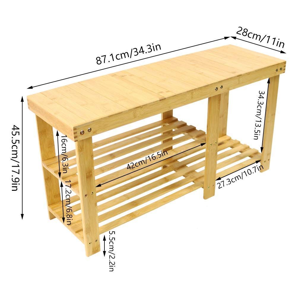 KKTONER 木製シューズラック 玄関ベンチ 収納ベンチ ２段 エントランス廊下ベンチ 靴収納 椅子 フットスツール (自然色) 玄関ベンチ 木製シューズラック 収納ベンチ エ 送料 KKTONER木製シューズラック玄関ベンチ収納ベンチ2段エントランス