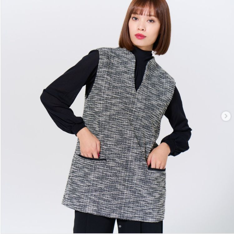  2025 ヴィヴィアンタム ラメ ツイード チュニック 40 Vネック ベスト ベスト ジレ ベスト ジレ ビスチェ