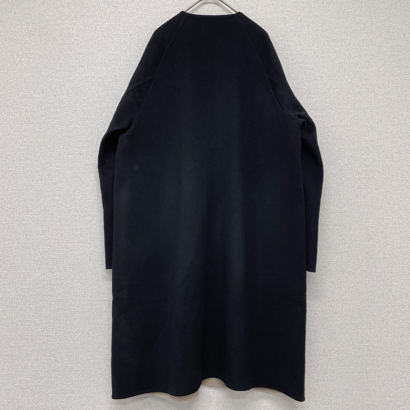 ＊theory セオリー　ノーカラー　ウール　カシミヤ　リバーコート　黒 現行品 theory セオリー ノーカラー ウール カシミヤ リバーコート 黒