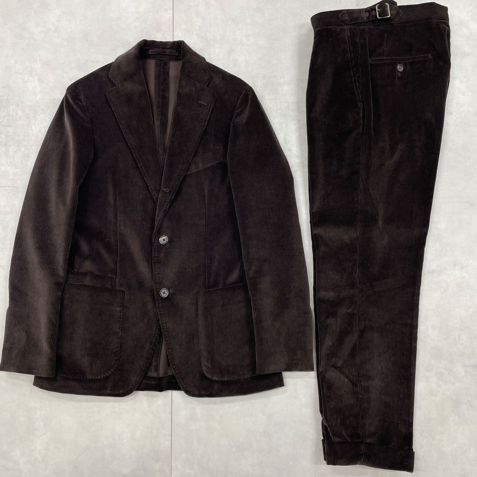 Drake s ドレイクス スーツ セットアップ コーデュロイ ジャケット パンツ コットン ブラウン イタリア製 メンズ 42