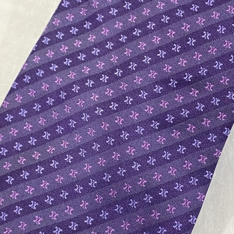 美品✨オールドセリーヌ シルク混 ジャガード 光沢 シャツ 長袖 パープル 総柄 CELINE セリーヌ ネクタイ トリオンフ柄 シルクネクタイ PURPLE 総柄