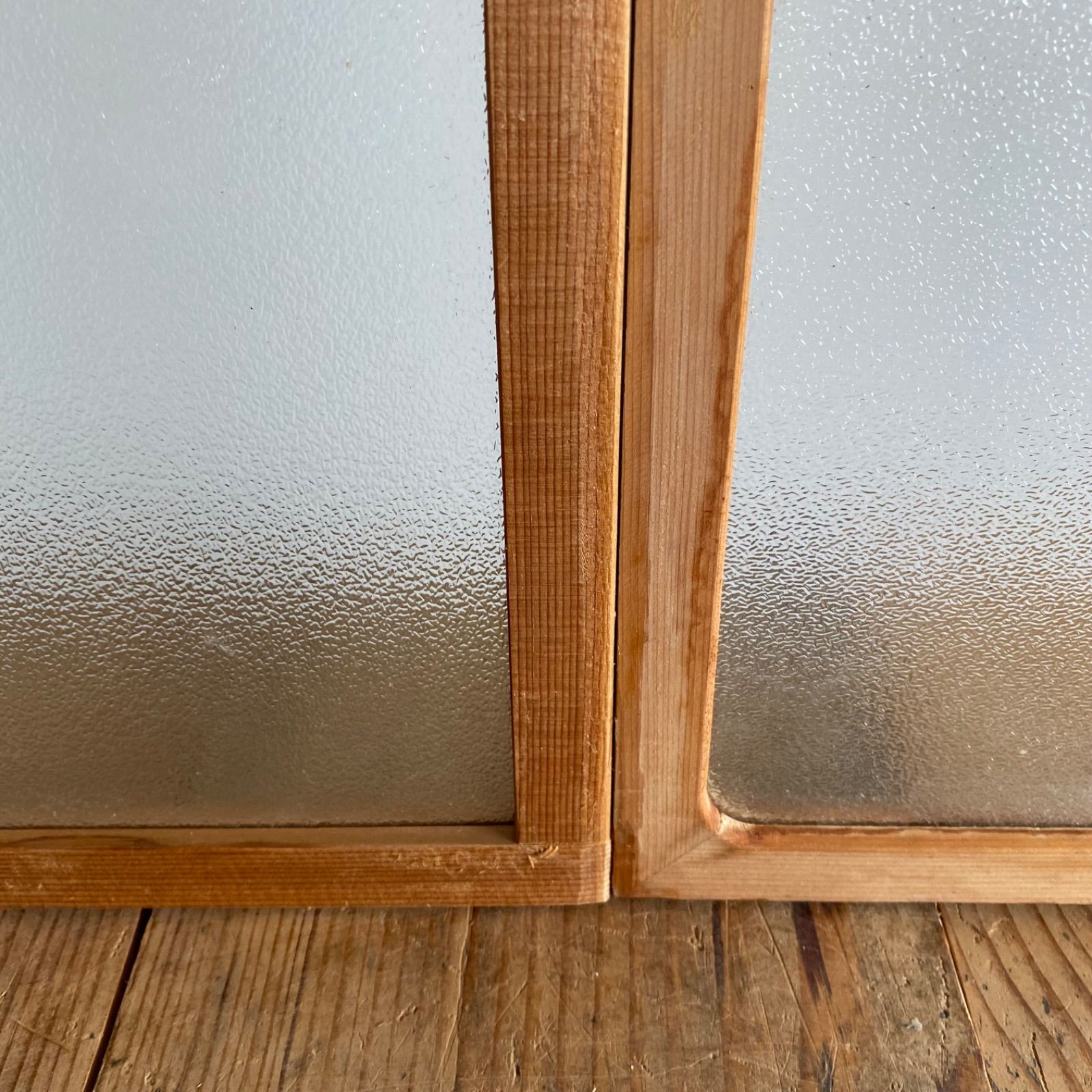 2枚セット アンティーク すりガラス 型ガラス 木製枠 古建具 レトロ