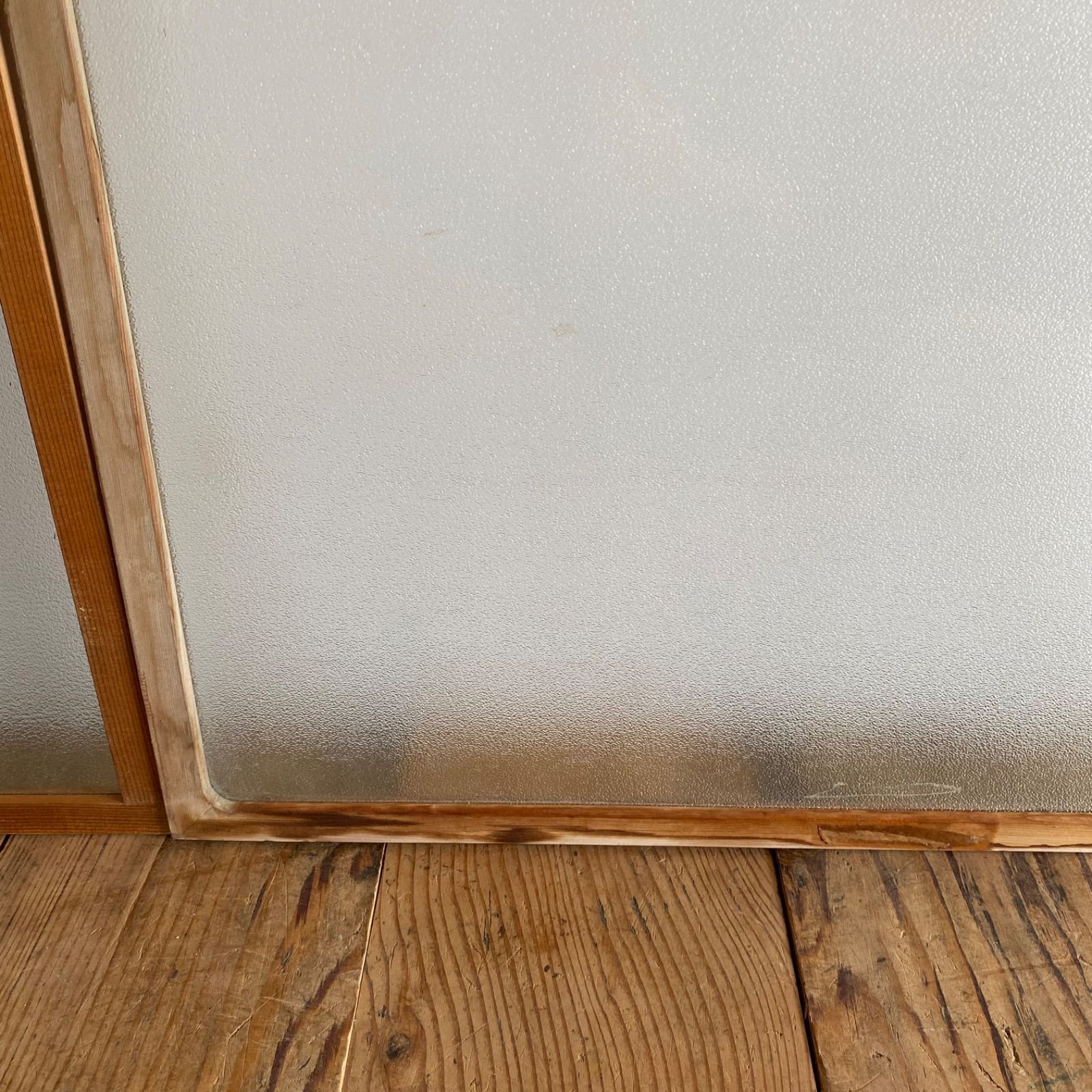 2枚セット アンティーク すりガラス 型ガラス 木製枠 古建具 レトロ