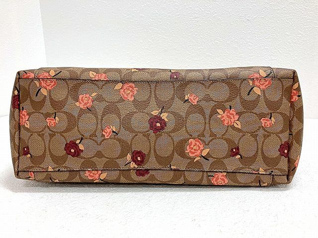 【中古】コーチ COACH フラワー シグネチャー PVC×レザー トートバッグ 美品 ベージュ ピンク F66880 花柄 かばん コーチ COACH フラワー シグネチャー PVC×レザー トートバッグ 美品