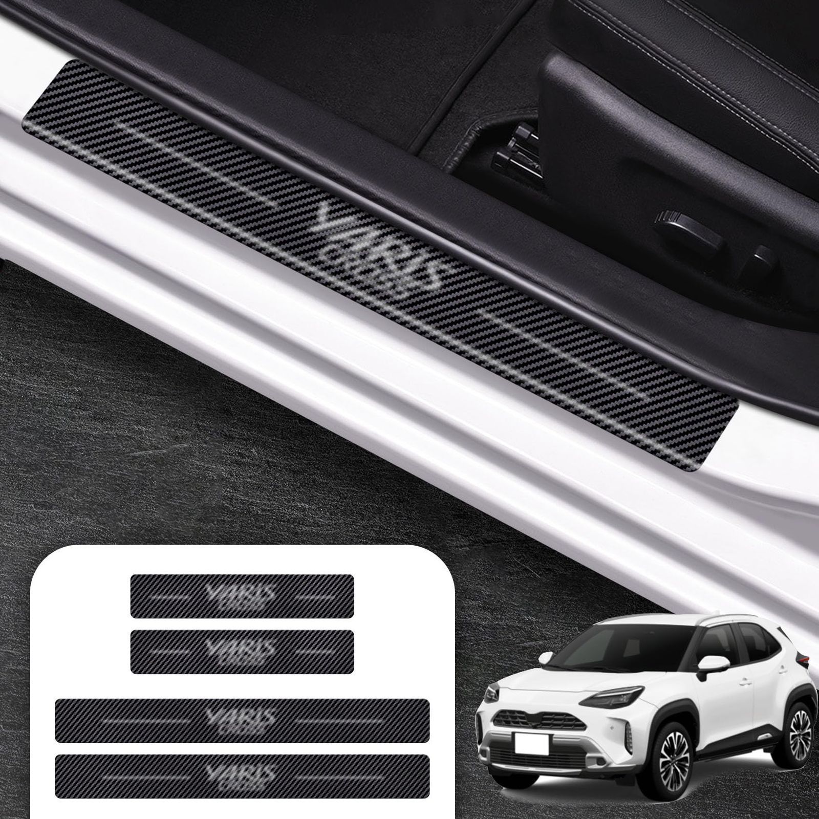 SUVVNE(スウニ) ヤリスクロス10系 15系 サイドステップガード PUレザー素材 YARIS cross(2020年8月～) 外側スカッフプレート 内装カスタムパーツ 装着簡単 日本語取扱説明書付き 4点セット