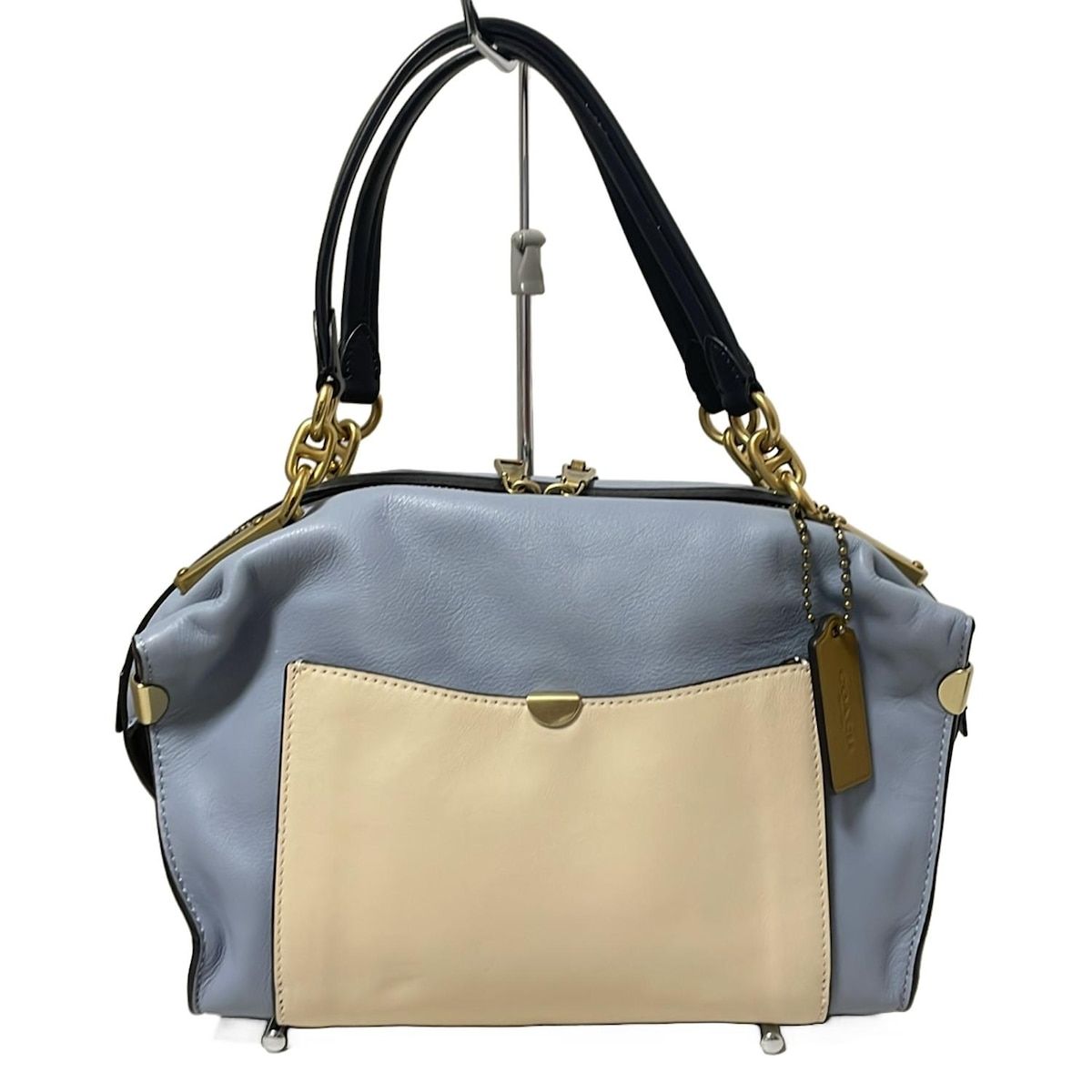 COACH コーチ ハンドバッグ ダルラ ブロック 76076 ブルーグレー×ベージュ×黒 レザー