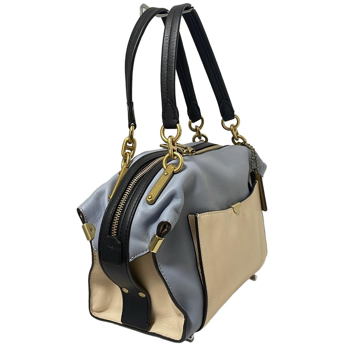 COACH コーチ ハンドバッグ ダルラ ブロック 76076 ブルーグレー×ベージュ×黒 レザー