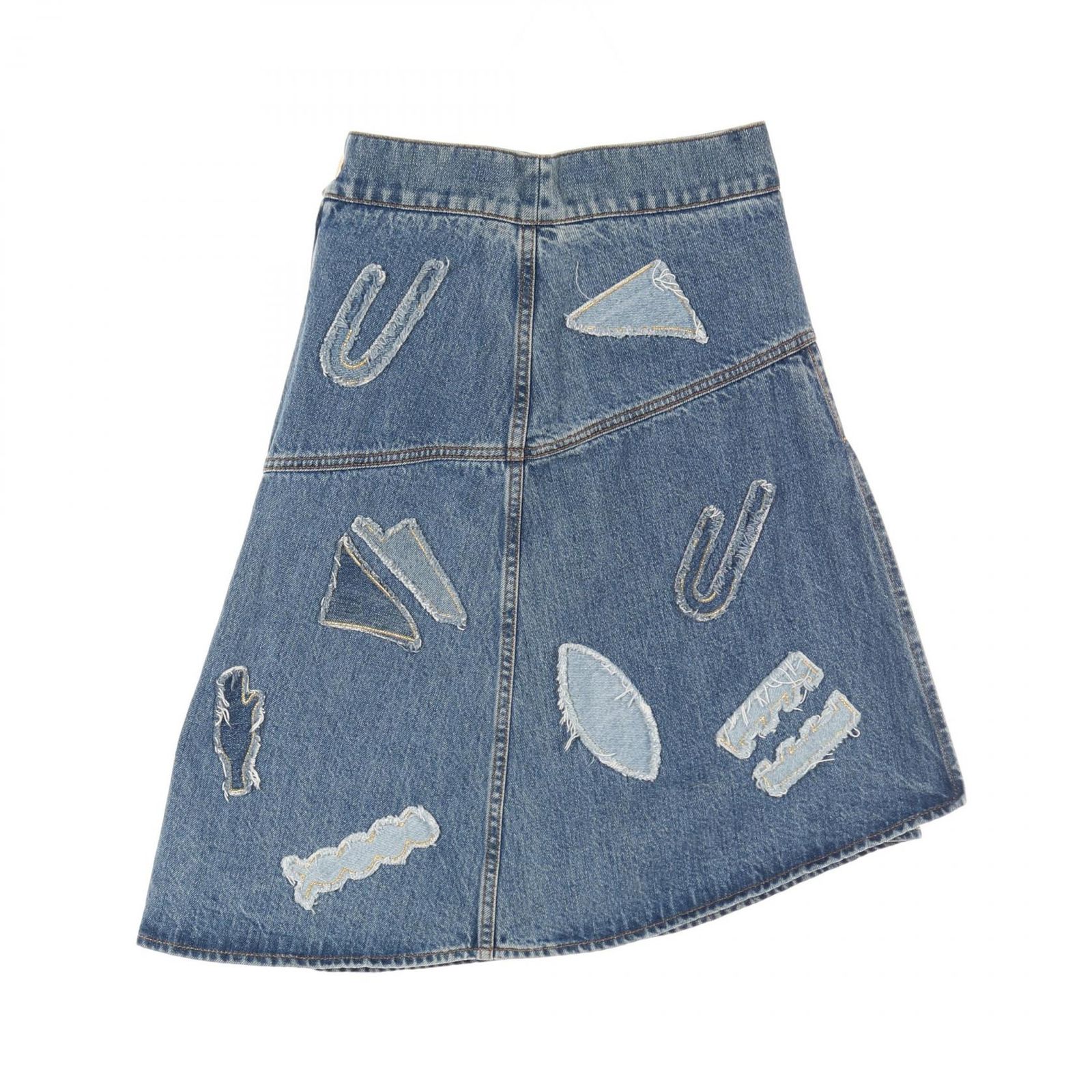 シャネル CHANEL スカート ココマークボタン P61825 コットン パッチワークスリットデニムスカート レディース Used A