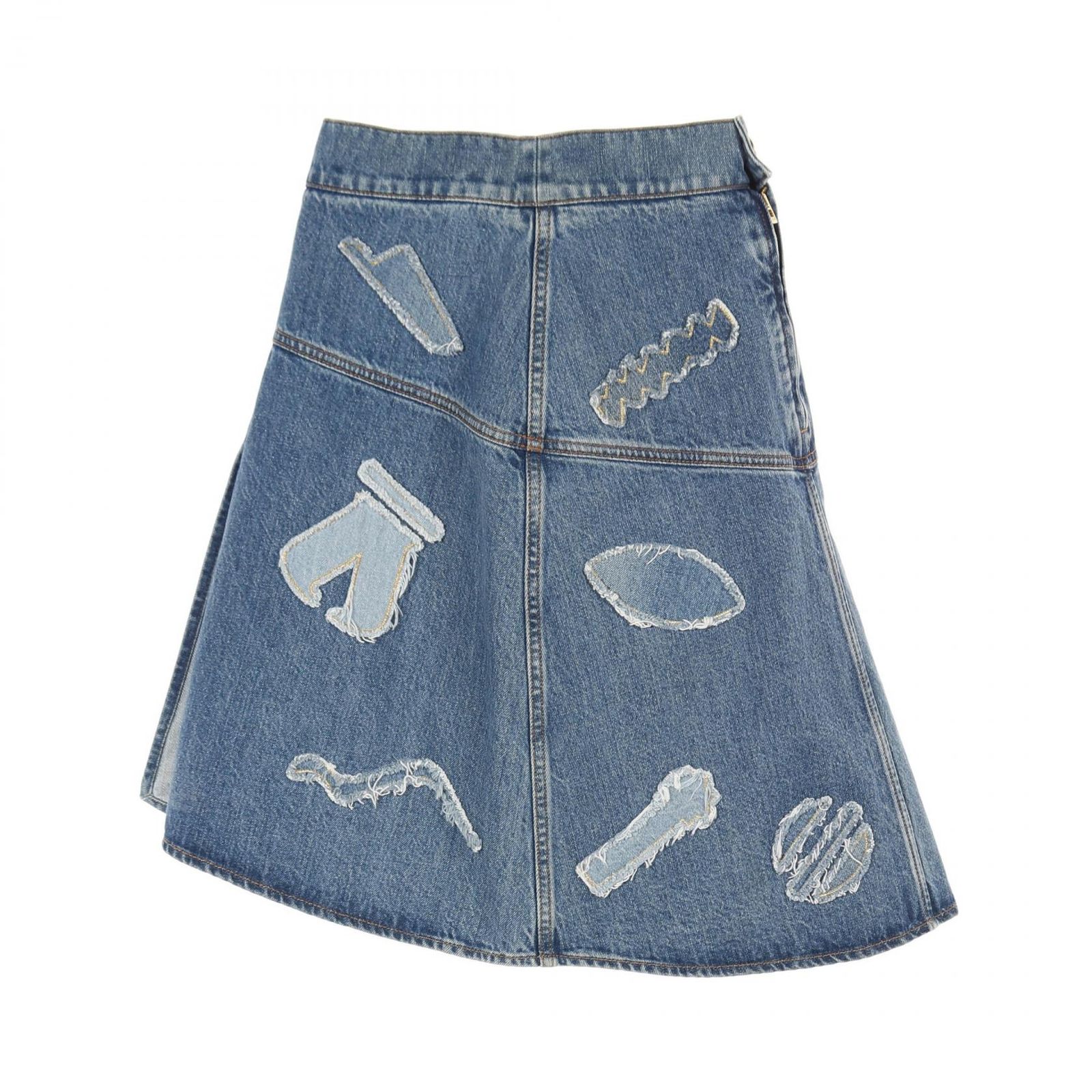 シャネル CHANEL スカート ココマークボタン P61825 コットン パッチワークスリットデニムスカート レディース Used A