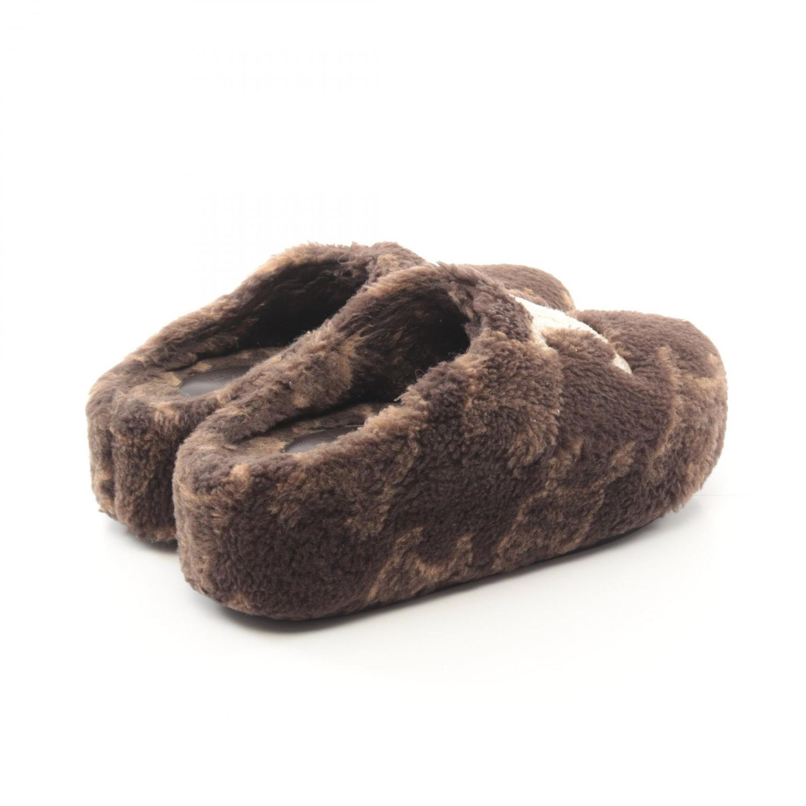 セリーヌ CELINE サンダル トリオンフ ファー ミュール ウール クローズドミュール ウールジャガード ブラウン レディース B