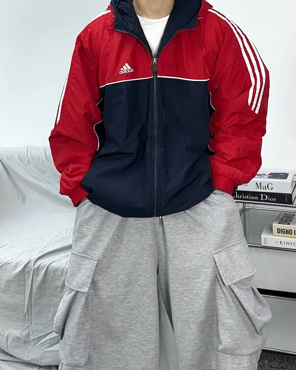 adidas 00s ネイビー レッド キルティング ジャケット XL