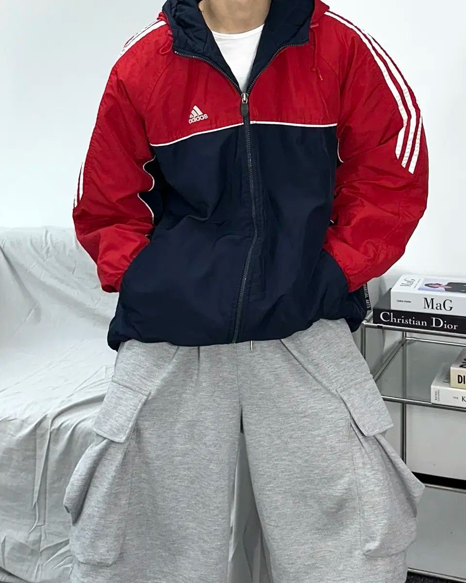 adidas 00s ネイビー レッド キルティング ジャケット XL