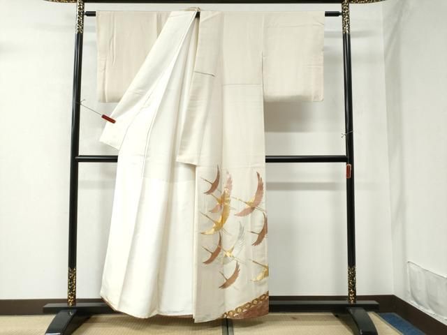 平和屋着物 豪華色留袖 駒刺繍 飛鶴立波七宝花菱文 金彩 三越扱い 正絹 CAAW8651yc