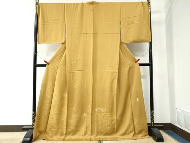 平和屋着物 本加賀友禅作家 押田正義 色留袖 飛鶴御所車人物風景地紋 黄朽葉色 ロング丈 正絹 CAAW8673yc