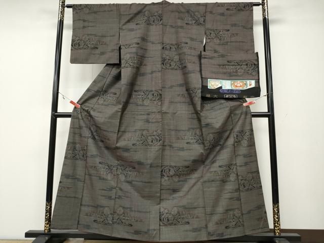 平和屋着物●本場大島紬　9マルキ　泥染め　風景草木文　証紙付き　正絹　逸品　CAAZ2521ut 平和屋着物○本場大島紬 9マルキ 泥染め 風景草木文 証紙付き 正絹