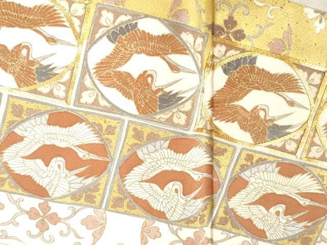 駒刺繍 色紙双鶴花唐草文