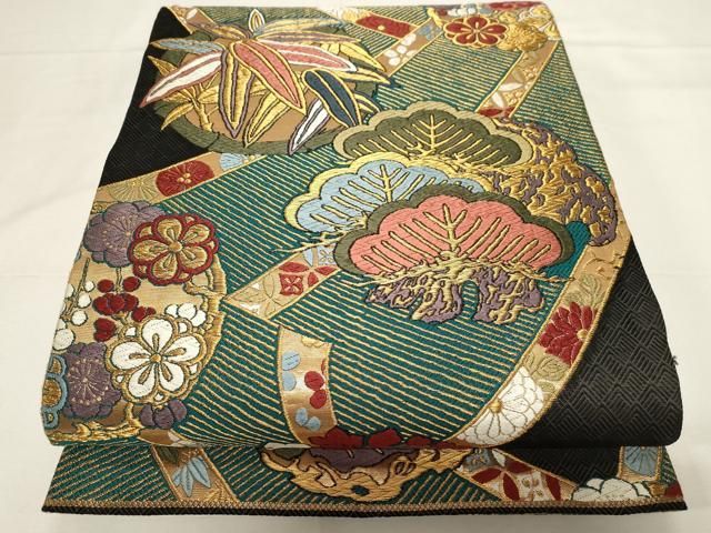 平和屋着物●佐賀錦　六通柄袋帯　唐織　草花丸文　金糸　正絹　逸品　CAAZ0317dy 平和屋着物○佐賀錦 六通柄袋帯 唐織 草花丸文 金糸 正絹 逸品