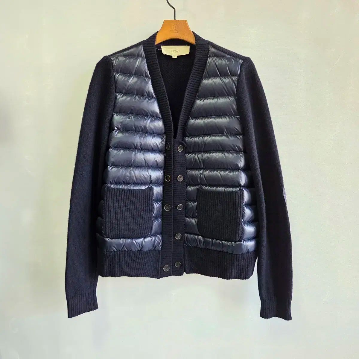 O 2nd オッズセカンド ダウン ミックス ニット ダウン カーディガン ネイビー レディース