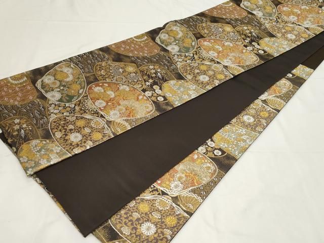 平和屋着物○西陣の名門 加納幸謹製 六通柄袋帯 唐織 貝合せ花文 金糸