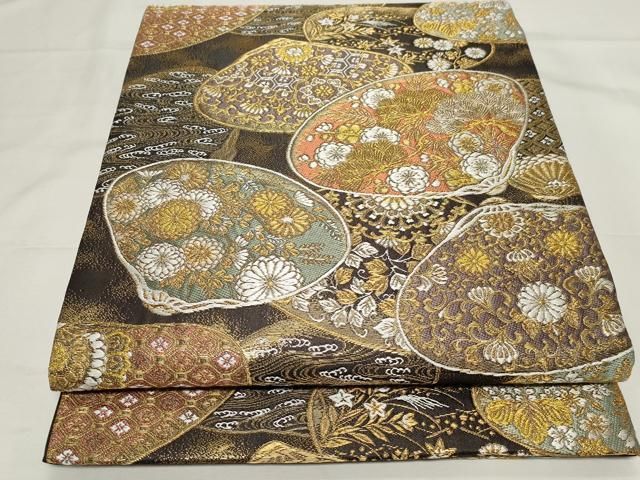 平和屋着物●西陣の名門　加納幸謹製　六通柄袋帯　唐織　貝合せ花文　金糸　正絹　逸品　未使用　CAAZ0324dy 平和屋着物○西陣の名門 加納幸謹製 六通柄袋帯 唐織 貝合せ花文 金糸